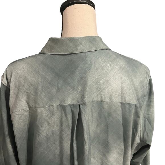 Athleta Women's Green Performance Stretch Urbanite Printed Button Up Shirt Sz L - Picture 4 of 7
